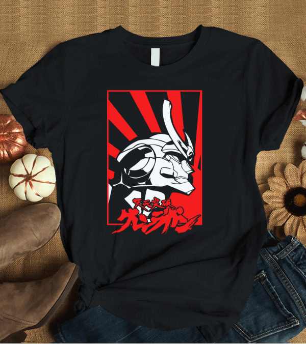 T-Shirt: Tengen Toppa Gurren Lagann Mecha Illustration Red and Black Japanese Text T-Shirt Tengen Toppa Gurren Lagann Mecha Illustration Red and Black Japanese Text T-Shirt