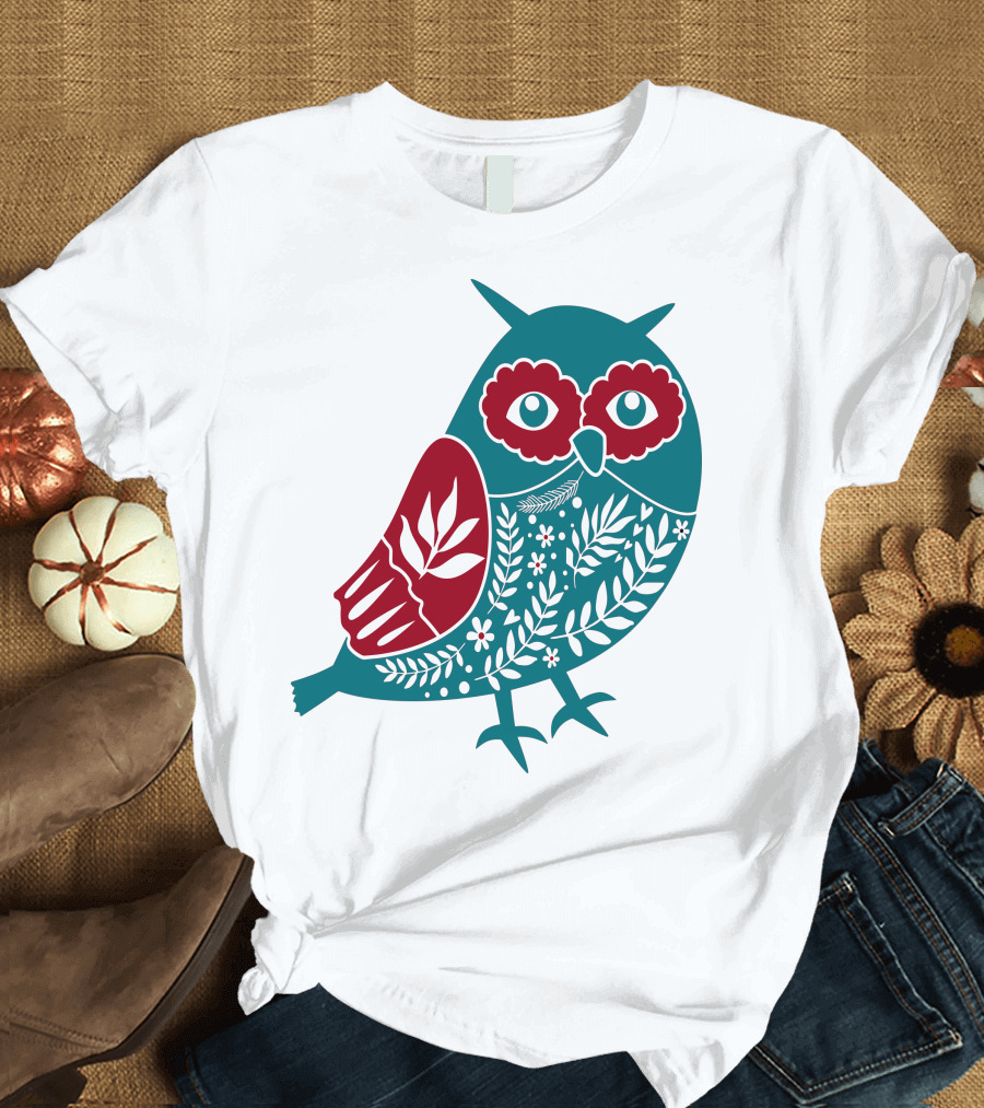 Owl Floral Nature Folk T-Shirt