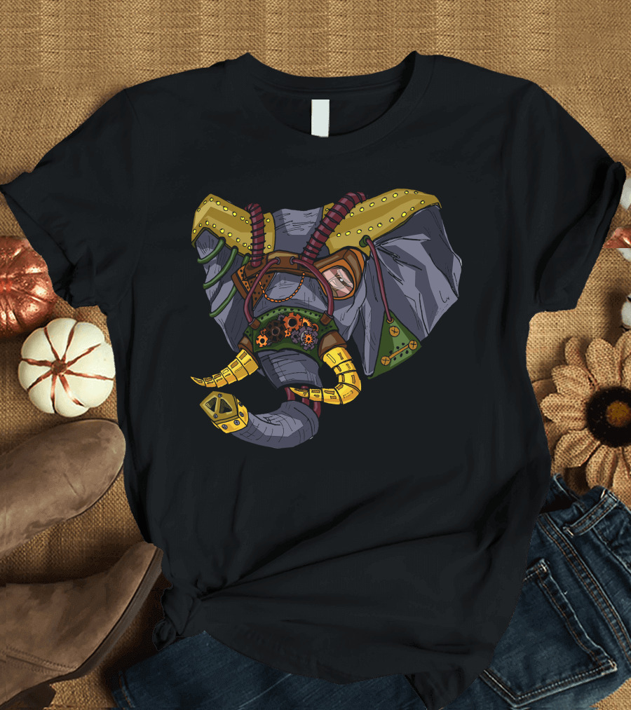 Steampunk Elephant with Gears and Mechanical Elements T-Shirt