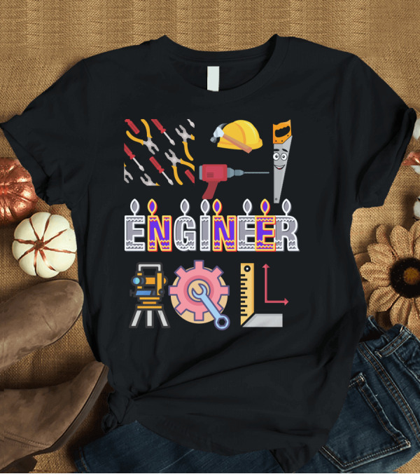 T-Shirt: ENGINEER Tools Hard Hat Drill Saw Gear Ruler T-Shirt ENGINEER Tools Hard Hat Drill Saw Gear Ruler T-Shirt