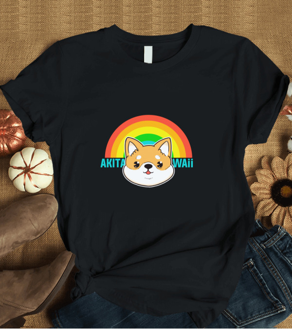 T-Shirt: Akitawaii Cute Dog with Rainbow T-Shirt Akitawaii Cute Dog with Rainbow T-Shirt