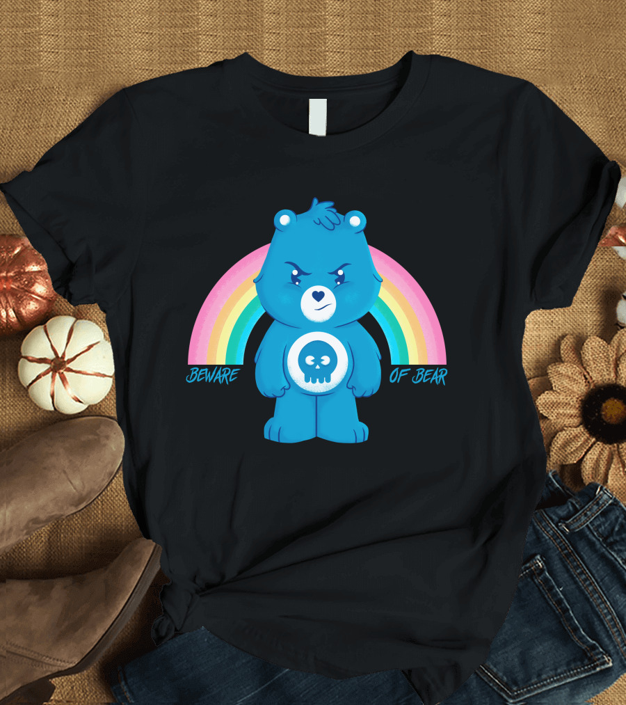Beware Of Bear Angry Blue with Rainbow T-Shirt