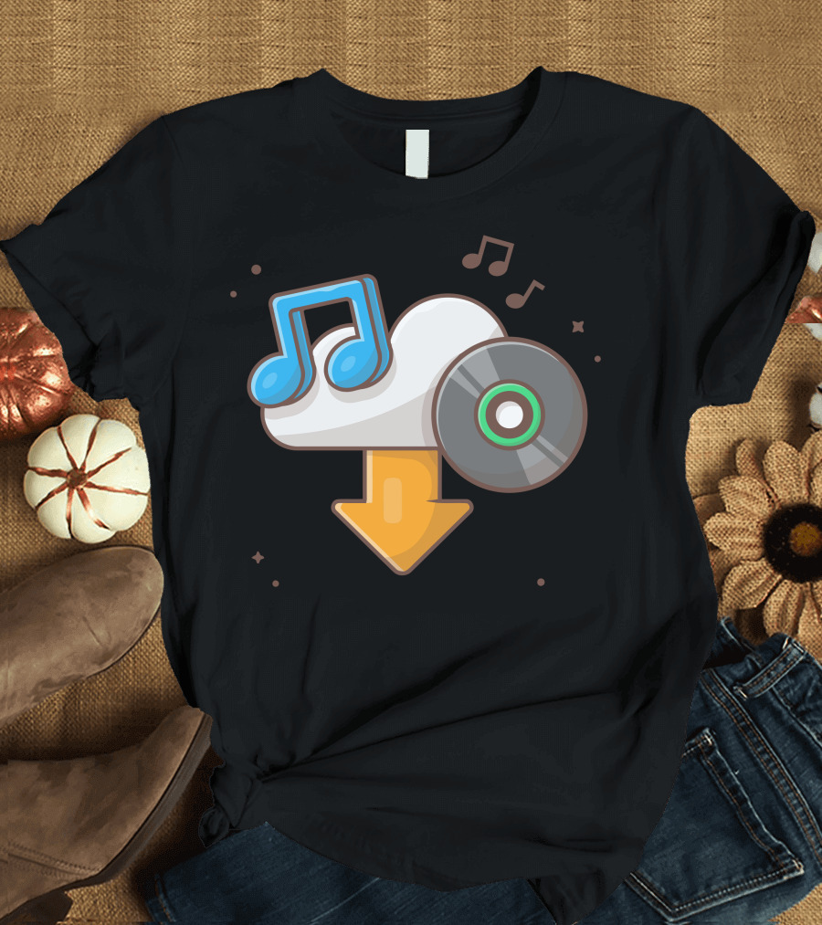 Cloud Download Vinyl Music Notes and Arrow T-Shirt