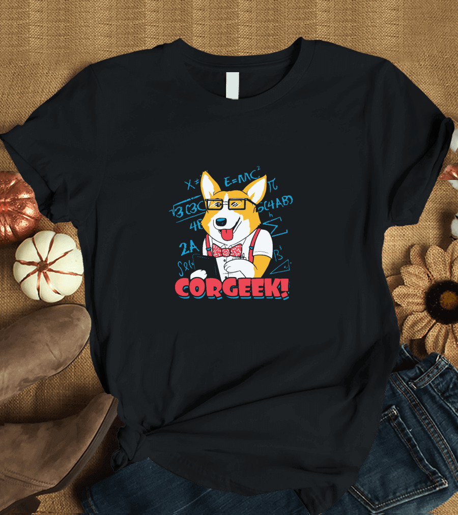CORGI E=MC² Pi Geek Math Bow Tie Glasses T-Shirt
