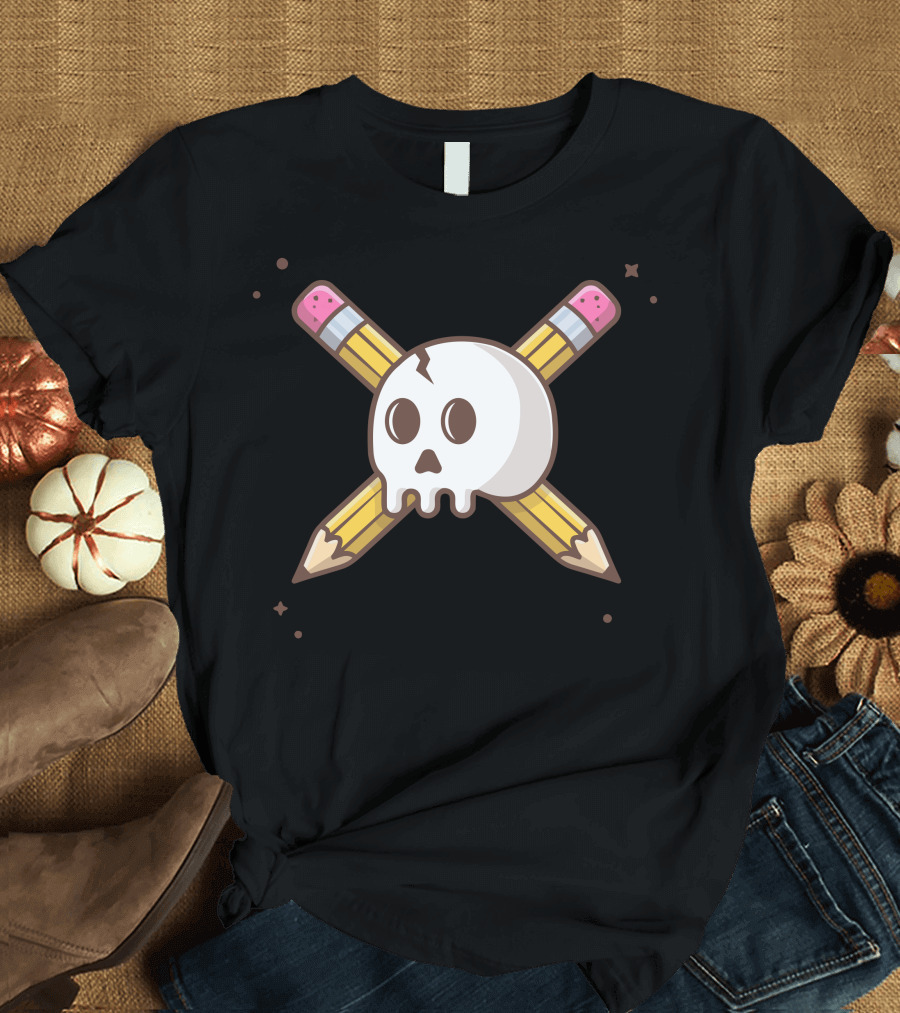 Creative Skul Crossed Pencils Skull T-Shirt