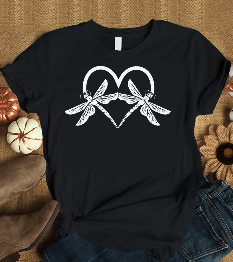Dragonflies Heart Insect Symmetry T-Shirt