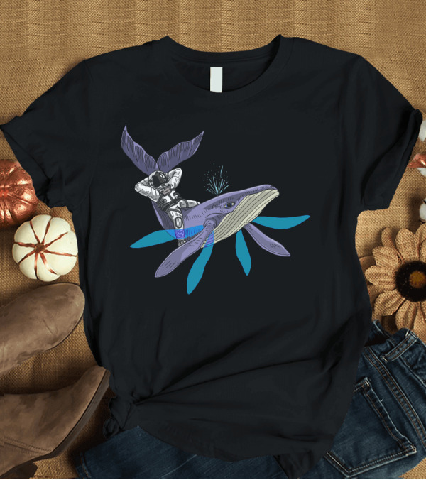T-Shirt: Dream Astronaut Riding a Whale in Cosmic Journey T-Shirt Dream Astronaut Riding a Whale in Cosmic Journey T-Shirt