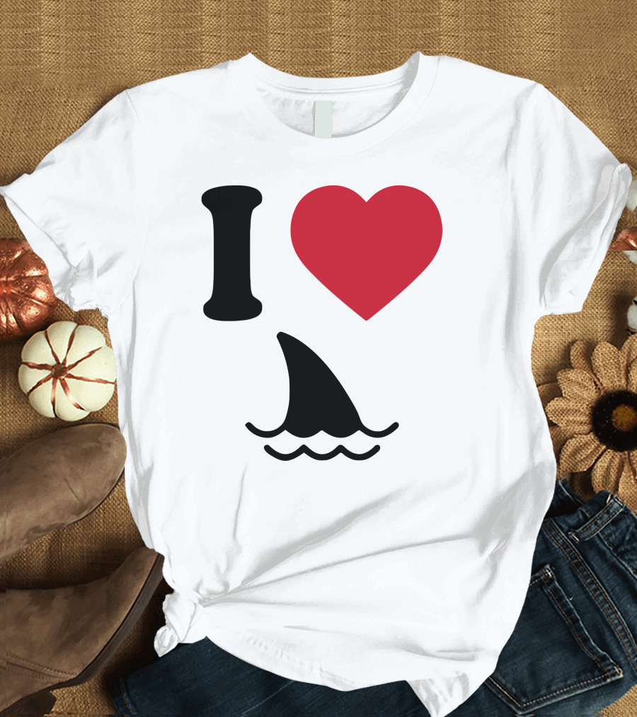 I Love Sharks Fin and Heart Oceans Wave T-Shirt