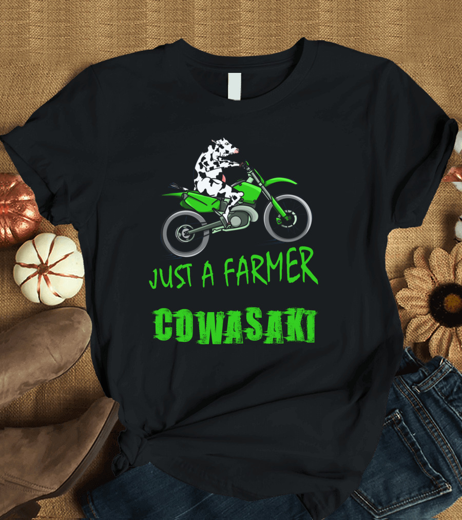 Just A Farmer Who Loves Cowasaki Motorcycle Riding Cow T-Shirt