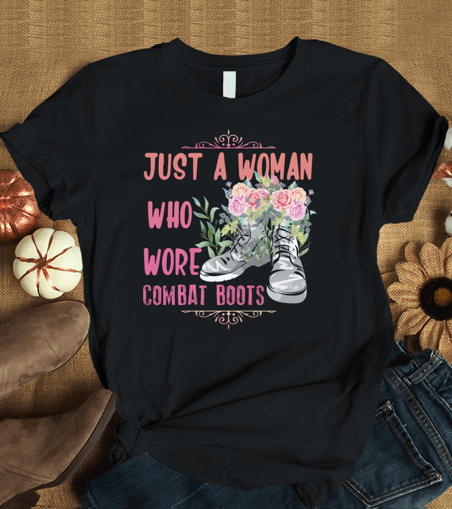 Just A Woman Who Wore Combat Boots with Floral T-Shirt