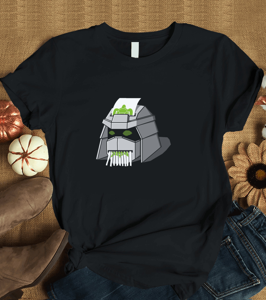 Shredded Helmet with Green Turtle Icon Shredding Paper T-Shirt