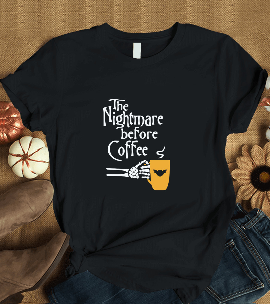 The Nightmare Before Coffee Skeleton Hand Holding Bat Mug T-Shirt