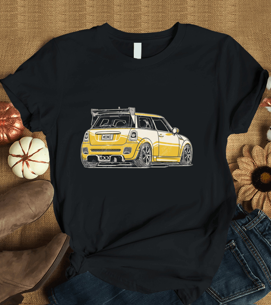 Mini Cooper Tuned Rear View Yellow Racing Car T-Shirt