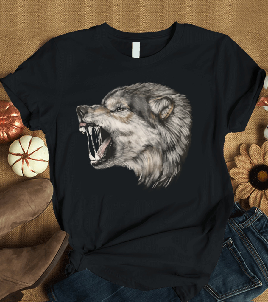 Fierce Wilder Wolf Head Roaring T-Shirt
