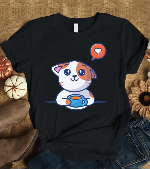 T-Shirt: Cat Drink Coffee Heart Bubble T-Shirt Cat Drink Coffee Heart Bubble T-Shirt