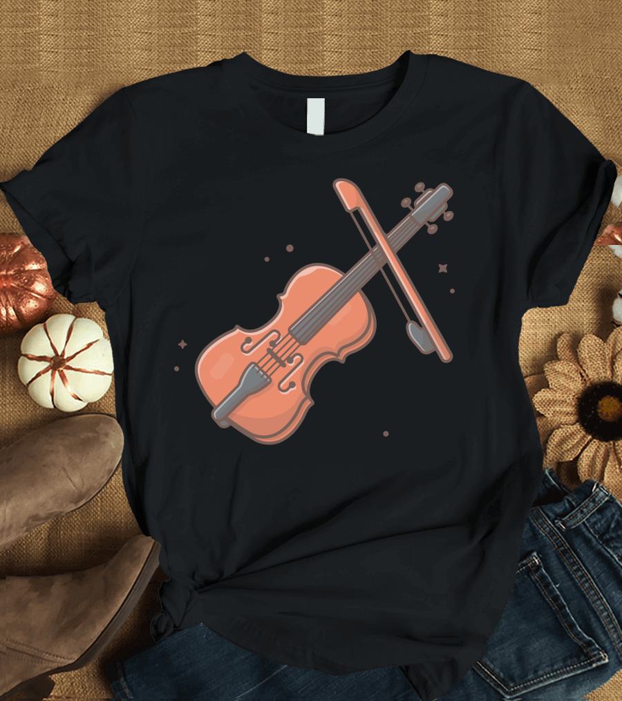 Cello Orange Musical Instrument with Bow T-Shirt