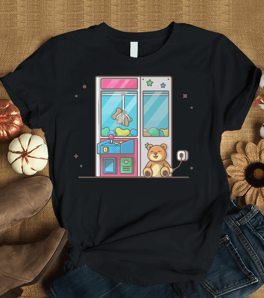 Claw Machine with Adorable Teddy Bear and Playful Star Accents T-Shirt
