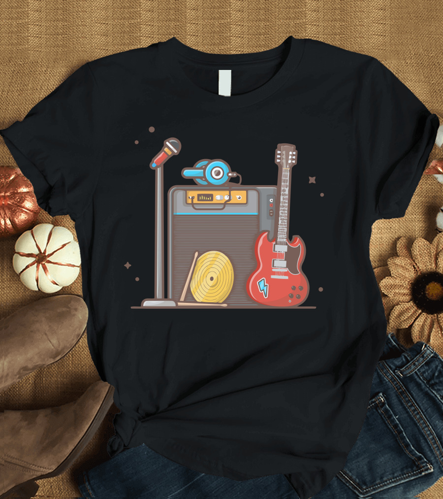 Microphone Amp Guitar Musical Instruments Concert Elements T-Shirt