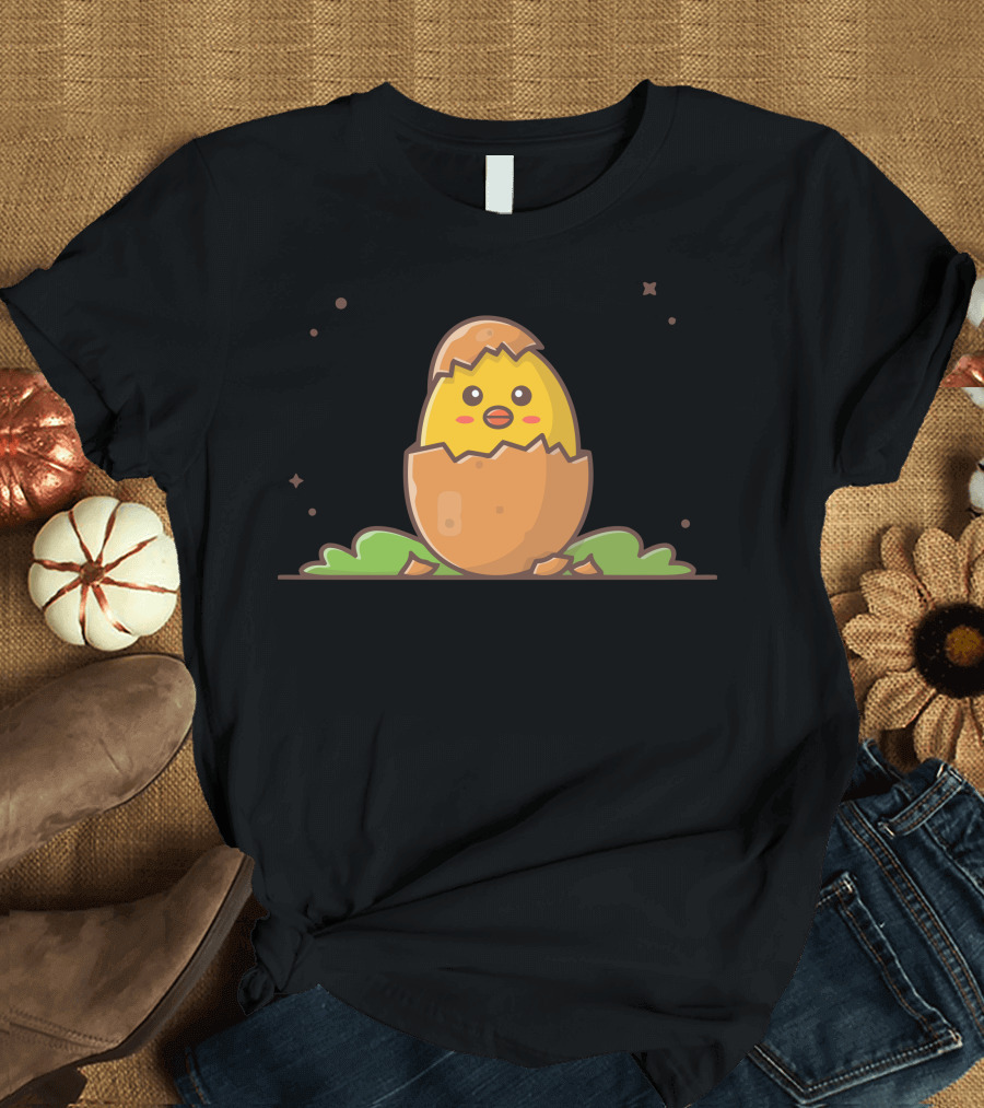 Cute Chicks Egg Hatchling on Grass Background T-Shirt