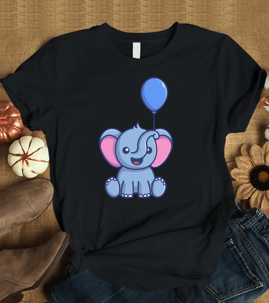 Cute Baby Elephant with Blue Balloon T-Shirt