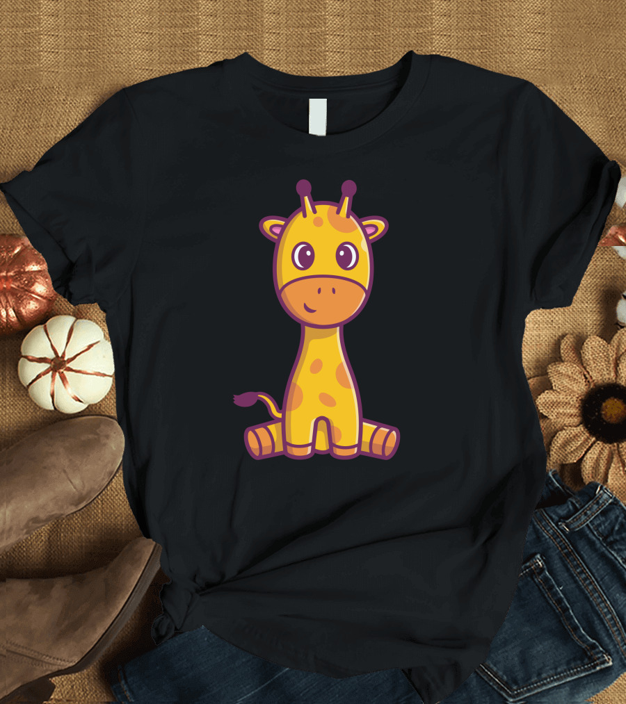 Cute Giraffe Sitting Cartoon T-Shirt