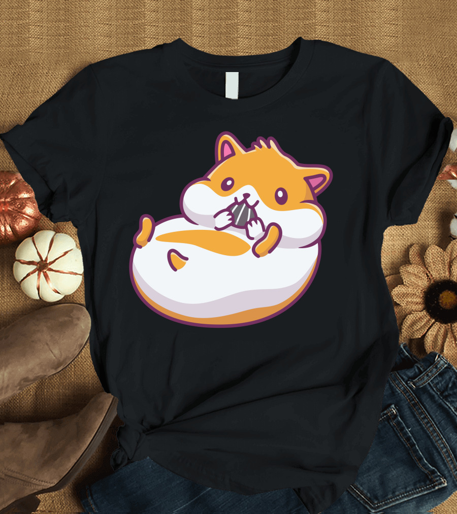 Cute Hamster Snacking Playfully with Chubby Cheeks T-Shirt
