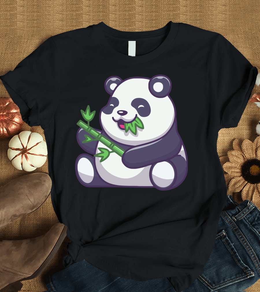 Cute Panda Munching Bamboo Delightfully T-Shirt