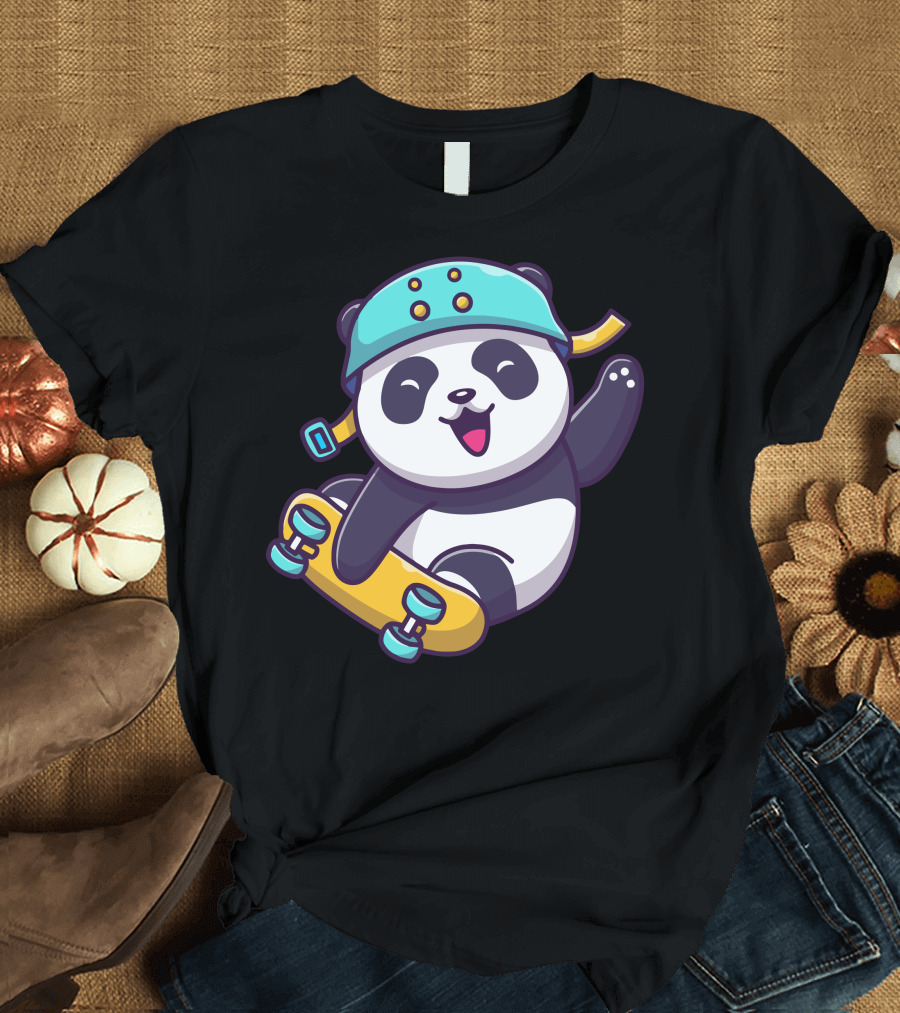 Cute Panda Skateboarding Adventure T-Shirt
