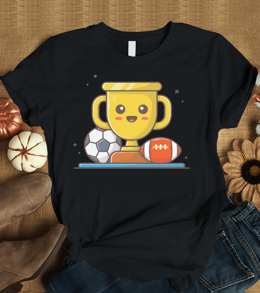 Cute Trophy Smiling With Soccer Ball and Football T-Shirt