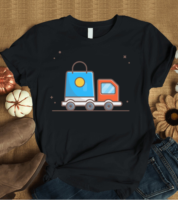 T-Shirt: Delivery Package Truck with Shopping Bag T-Shirt Delivery Package Truck with Shopping Bag T-Shirt
