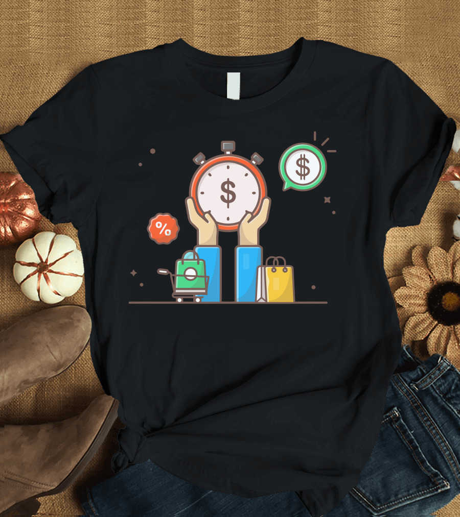 Discount And Sale Time Shopping Icons Dollar Hand Stopwatch T-Shirt