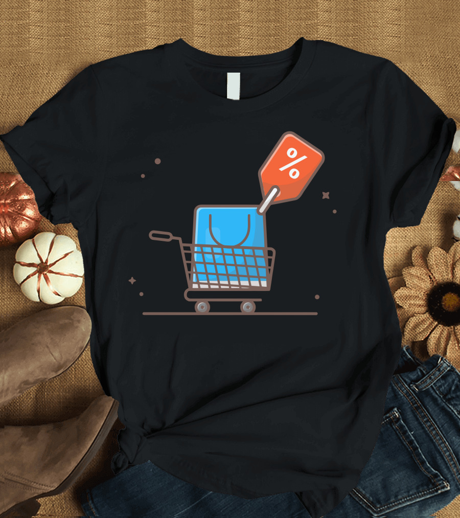 Shopping Cart with Discount Percentage Tag T-Shirt