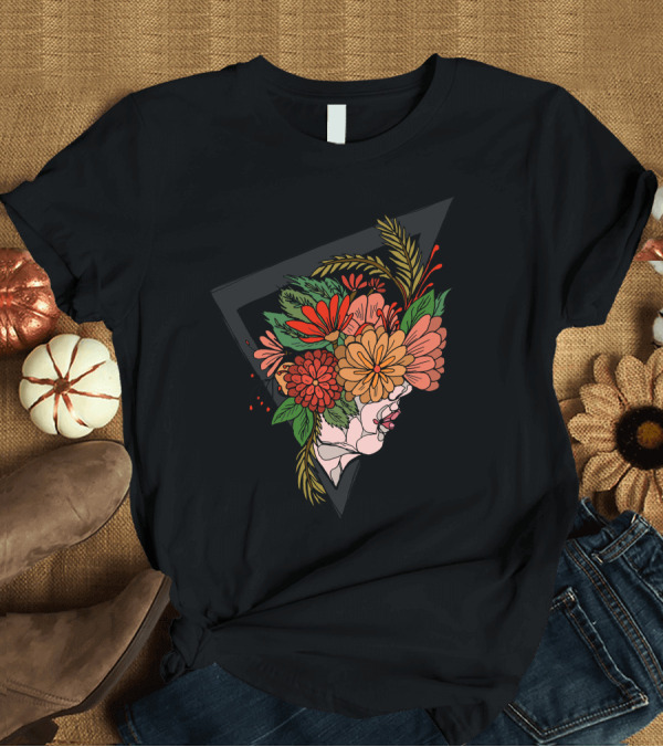 T-Shirt: Flowers Girl Face in Floral Triangle Frame T-Shirt Flowers Girl Face in Floral Triangle Frame T-Shirt