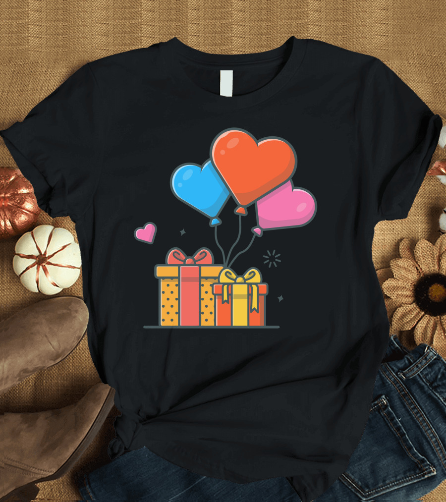Love Balloons Heart-Shaped with Gifts Box T-Shirt