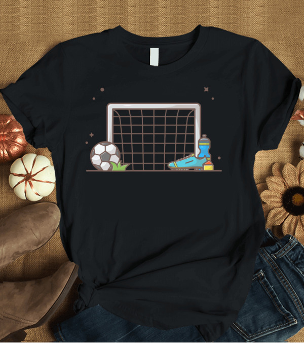 T-Shirt: Goal Net Soccer Ball Cleat and Mineral Water T-Shirt Goal Net Soccer Ball Cleat and Mineral Water T-Shirt