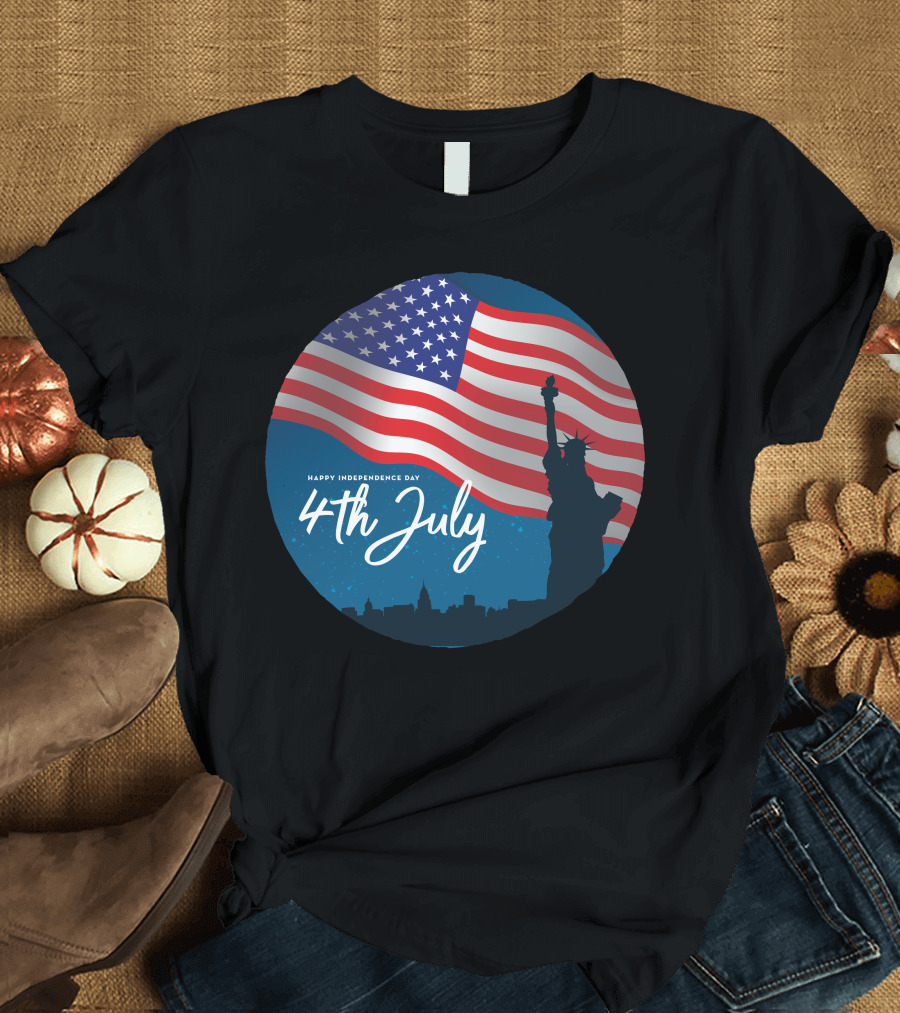 Happy Independence Day 4th July Statue of Liberty American Flag T-Shirt