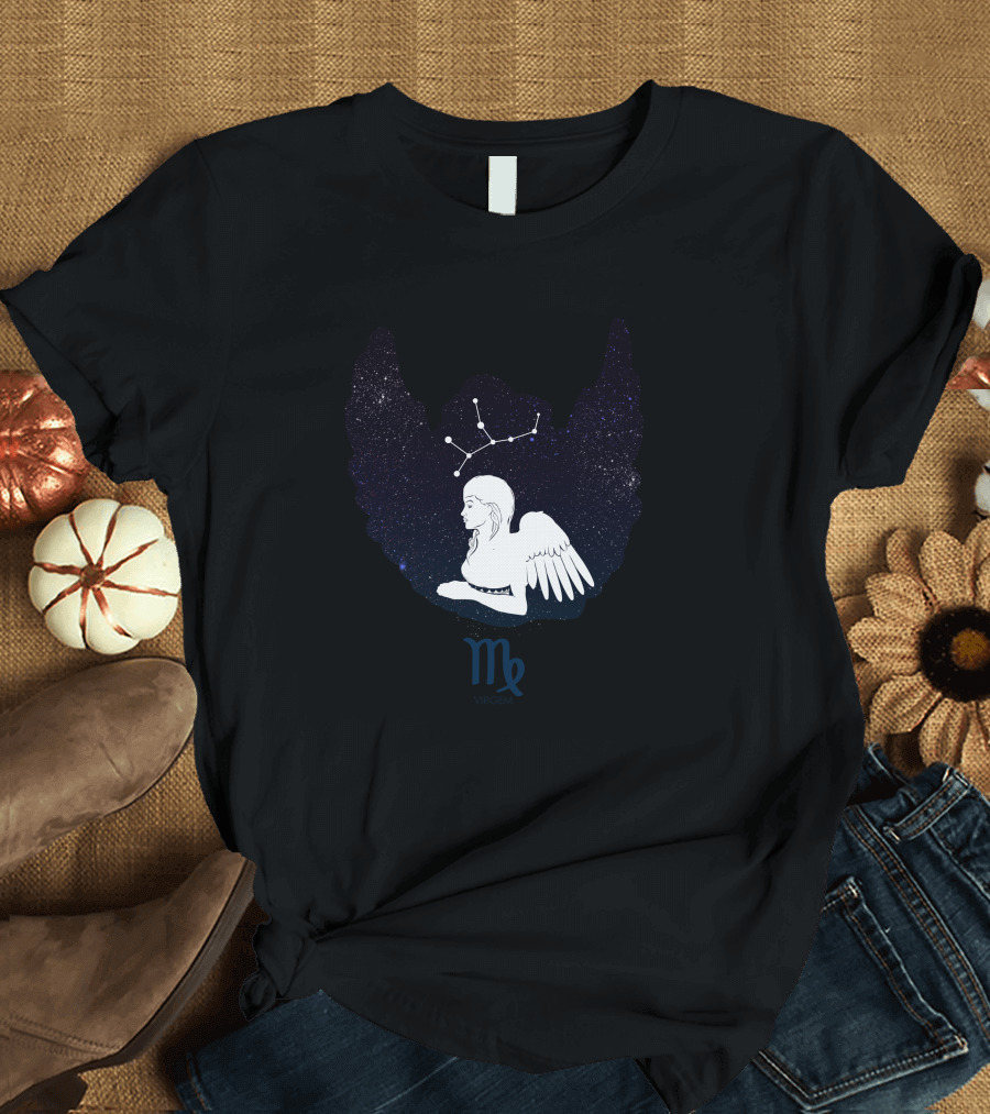 Virgem Zodiac Angel Wings Constellation Virgo T-Shirt