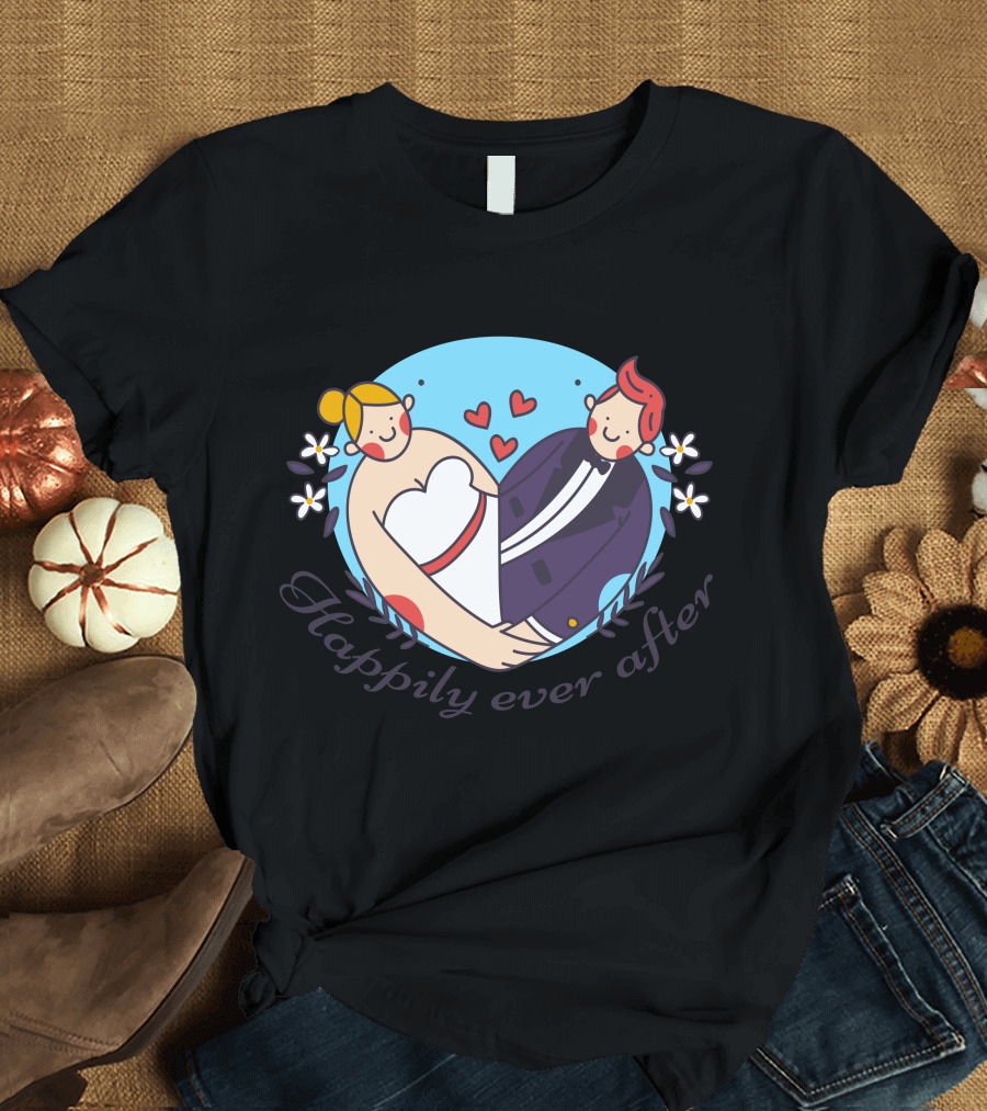 Happily Ever After Wedding Heart Couple T-Shirt