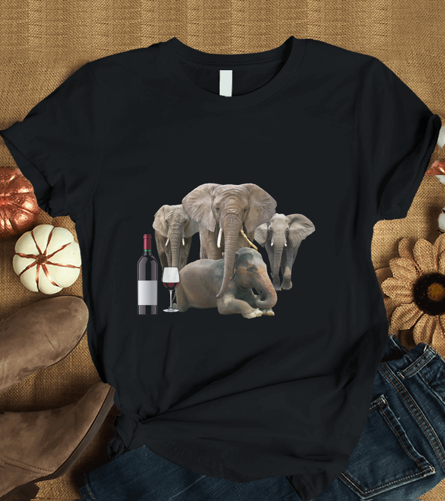 A Woman Cannot Survive On Wine Alone She Also Needs Elephants Bottle Wine Glass T-Shirt
