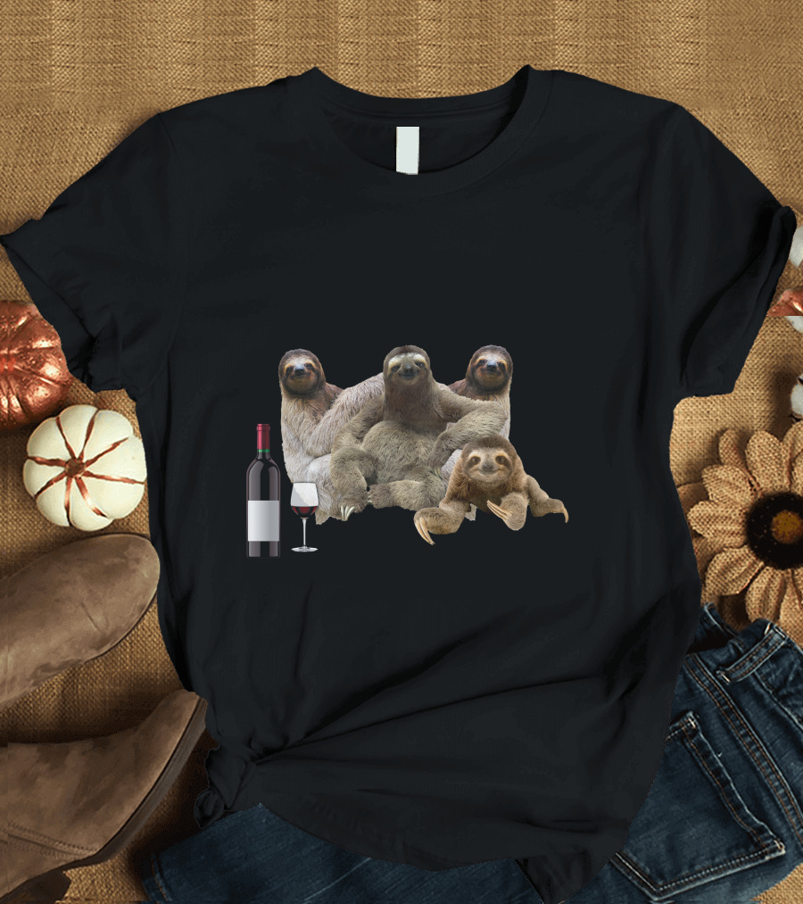A Woman Cannot Survive On Wine Alone She Also Needs Sloths Wine Bottle Glass T-Shirt