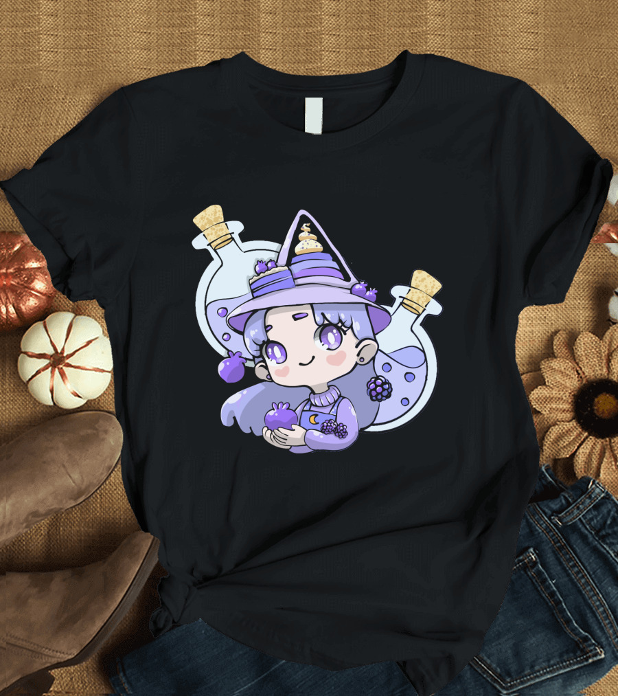 Blueberry Potion Cute Witch with Magical Bottles T-Shirt