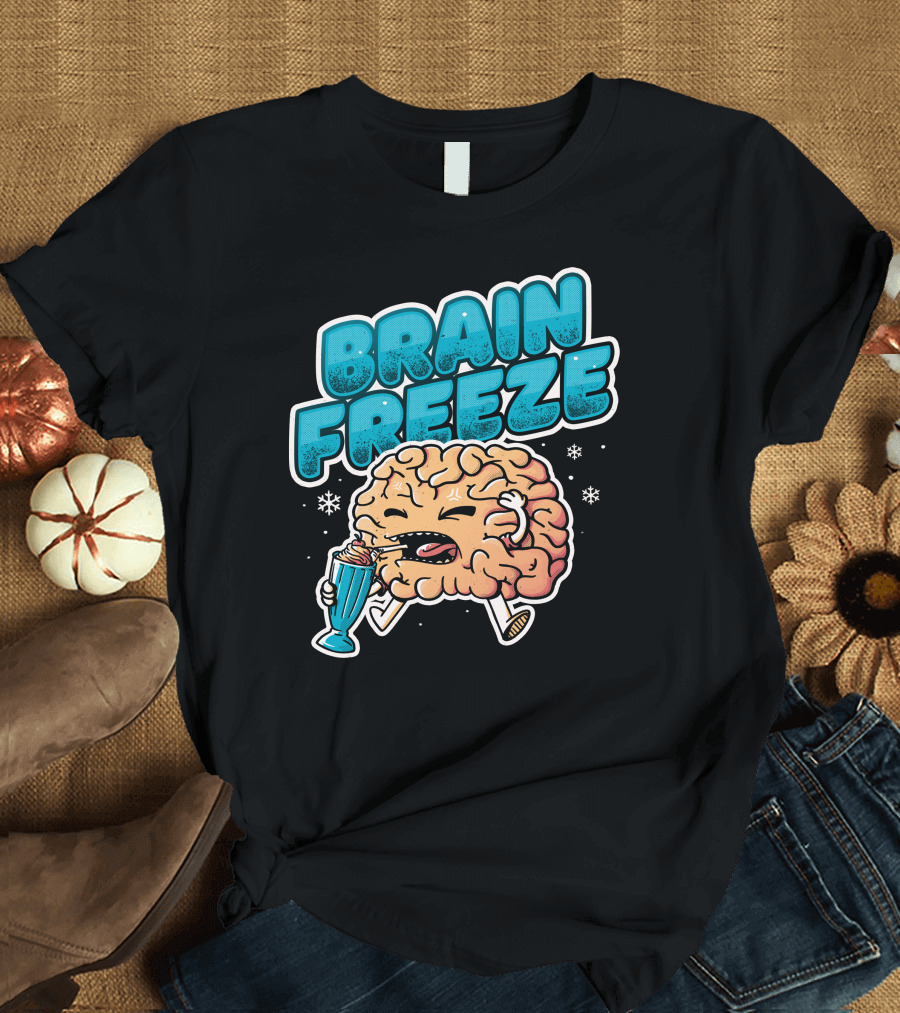 Brain Freeze Ice Cream Brain Holding Cone Cartoon T-Shirt