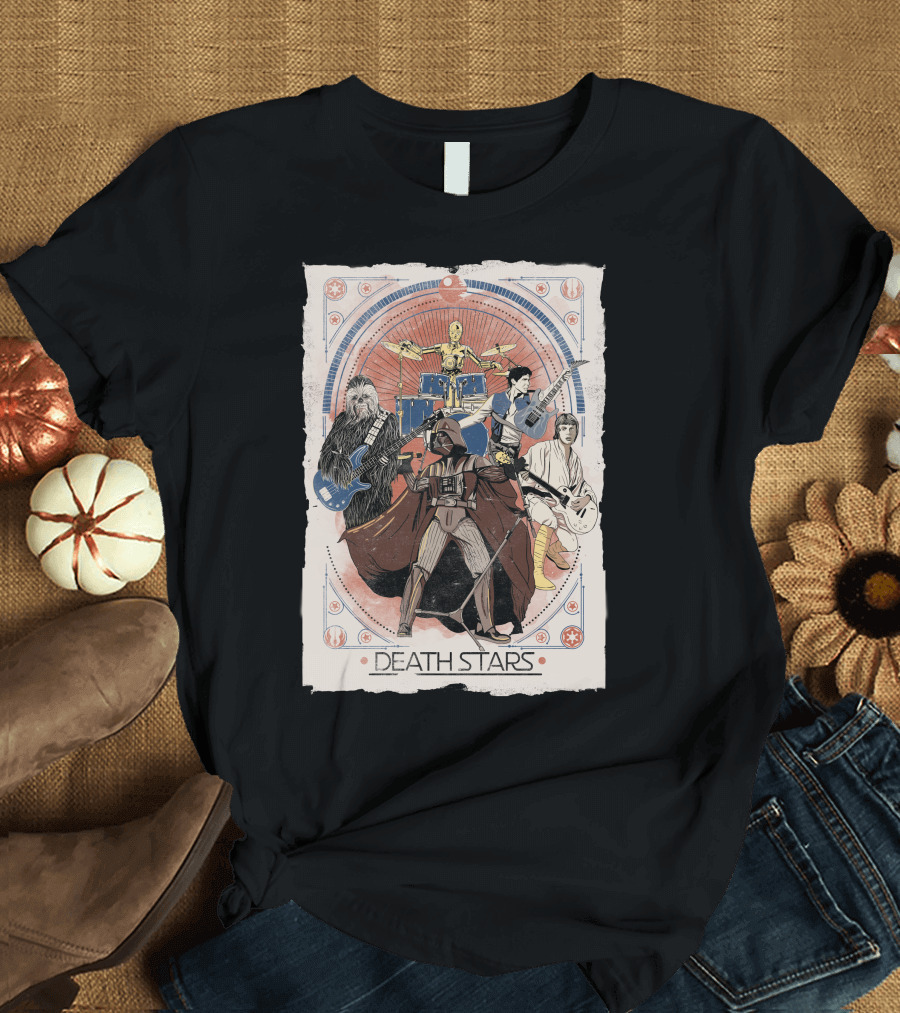 Death Stars Band with Iconic Sci-Fi Characters Playing Instruments T-Shirt
