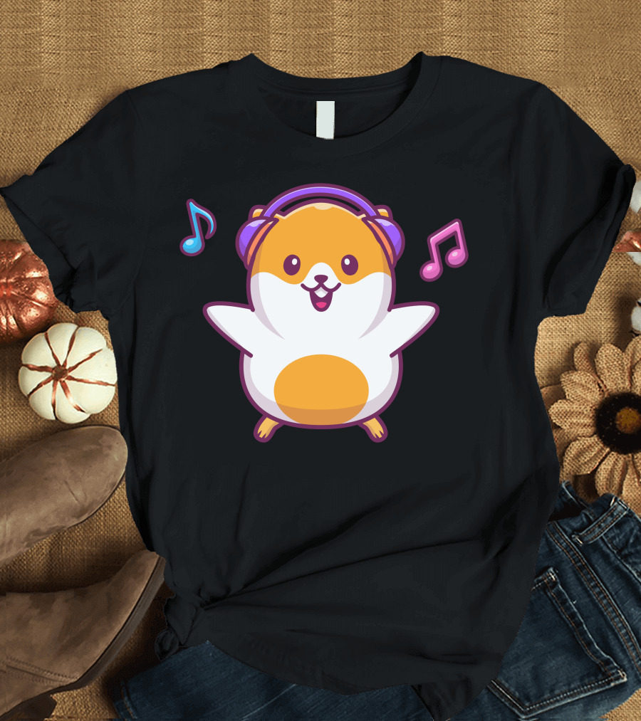 Hamster with Headphones and Musical Notes T-Shirt