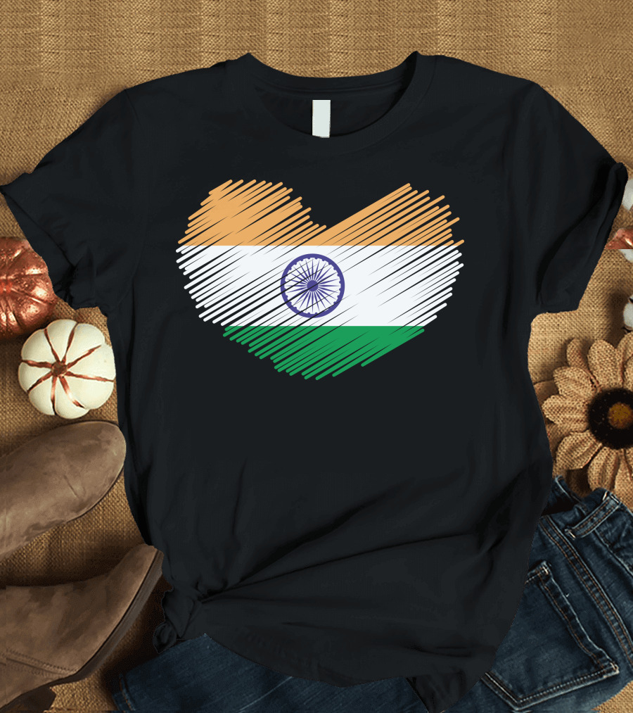 Indian Flag Heart Shape T-Shirt