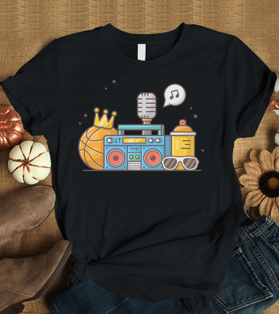 Basketball Hip Hop Boombox Crown Microphone Music Elements T-Shirt
