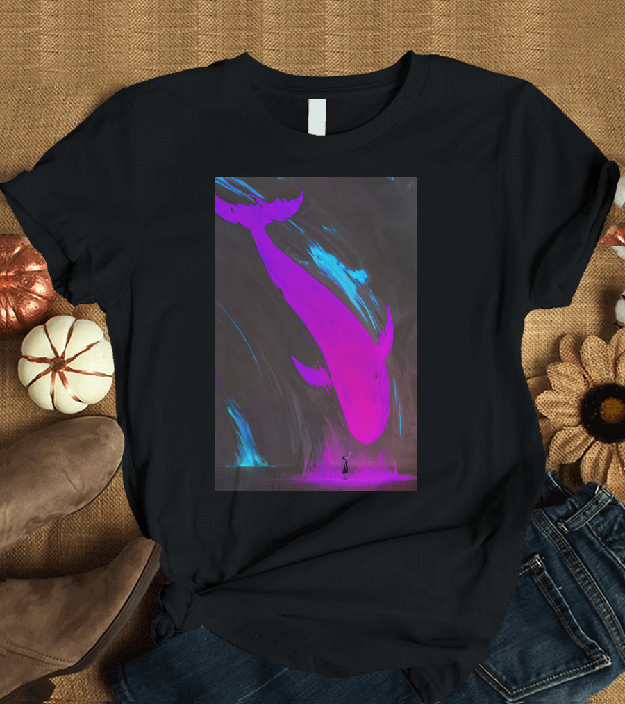 Imaginarywhale Enigmatic Purple Whale and Mysterious Figure with Blue Accents T-Shirt