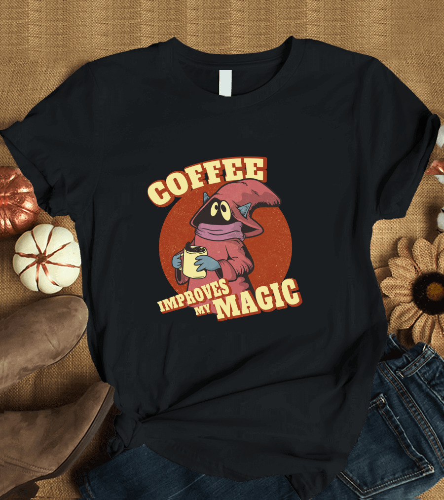 Coffee Improves My Magic Leepianti Wizard Holding Mug T-Shirt