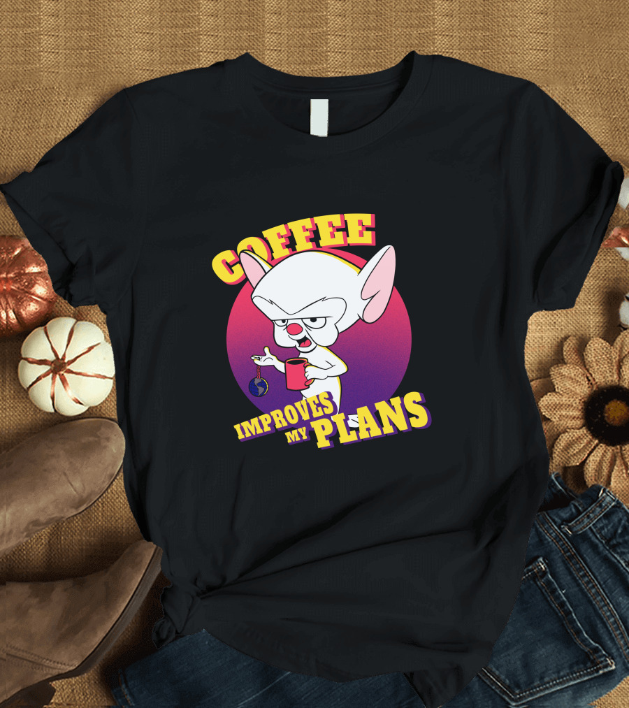 Leepianti Coffee Improves My Plans Featuring Iconic Cartoon Mouse Brain Holding Cup T-Shirt