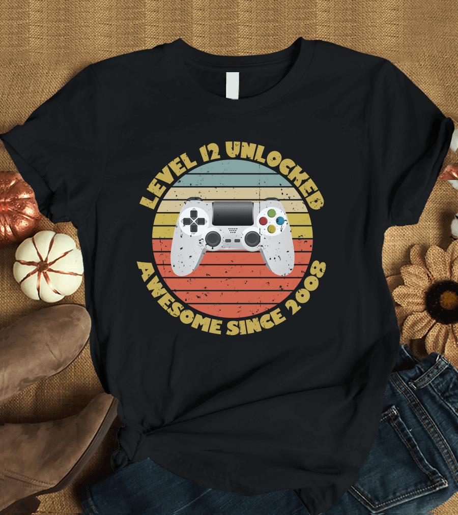 Level 12 Unlocked Awesome Since 2008 Gamer Retro Controller T-Shirt